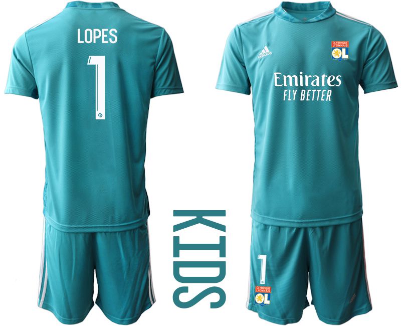 Youth 2020-2021 club Olympique Lyonnais lake blue goalkeeper #1 Soccer Jerseys